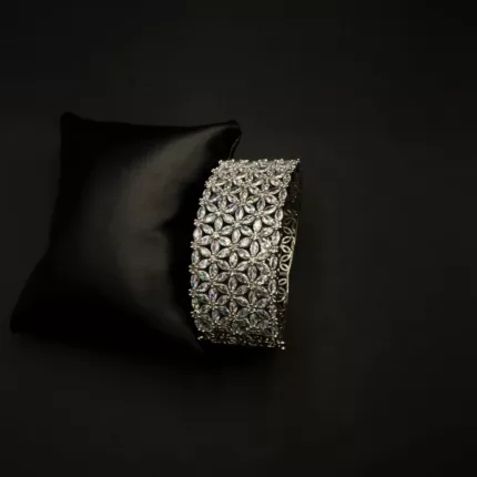 BL-2112012 - White Gold Plated American Diamond Statement Cuff Bracelet