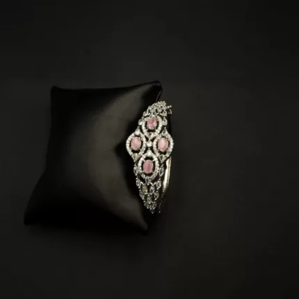 BL-2112019 - American Diamond Pink Stones Studded Statement Cuff Bracelet