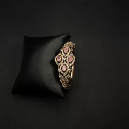 BL-2112020 - Rose Gold Plated Pink Stones Studded Cuff Bracelet