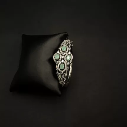 BL-2112021 - American Diamond Mint Stones Studded Statement Cuff Bracelet
