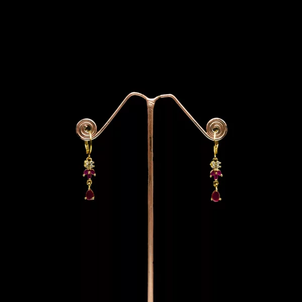 ER-2103015 - American Diamond Dangle Ruby Earrings