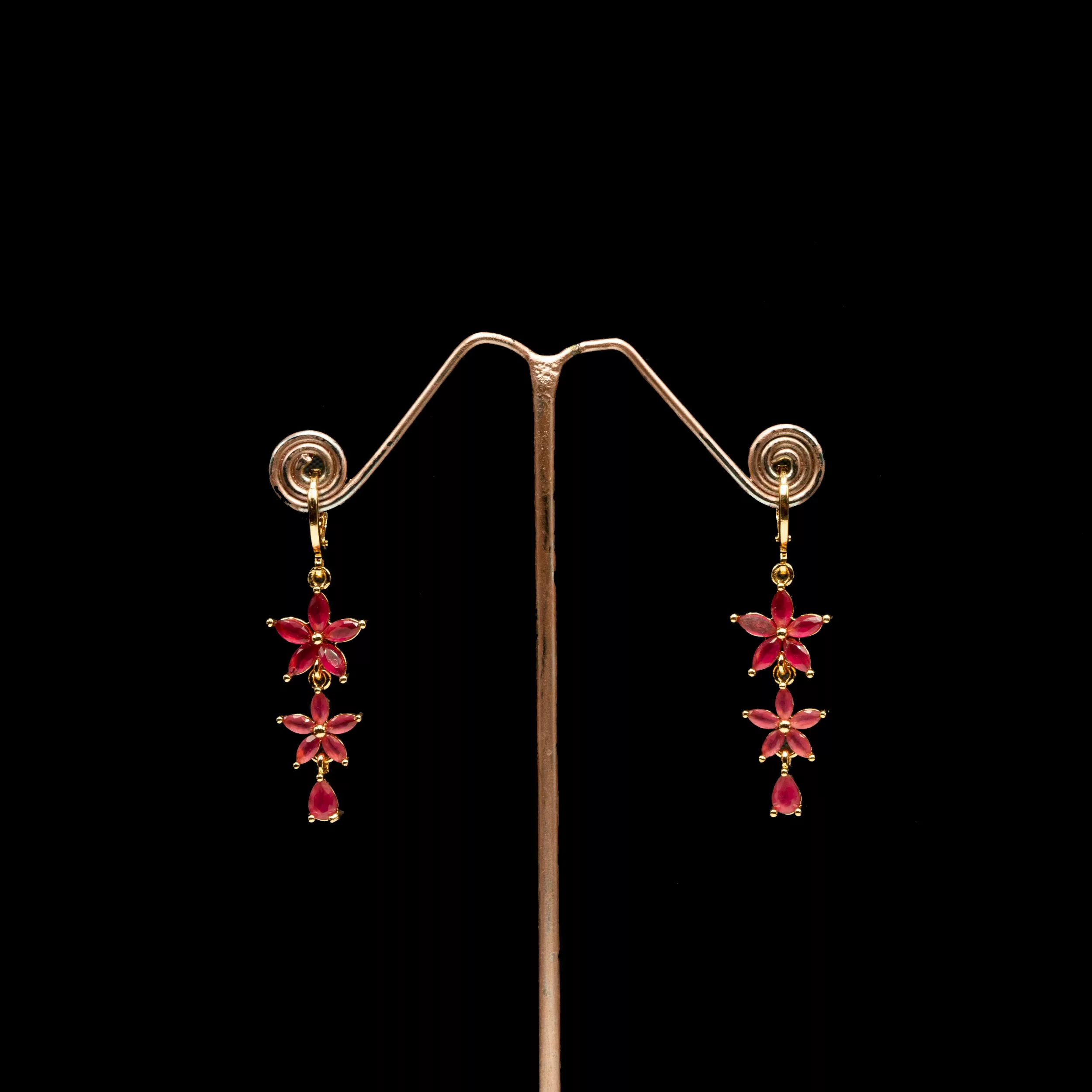 ER-2103033 - Gold Plated Ruby Dangle Earrings ER-2103033 - Gold Plated Ruby Dangle Earrings