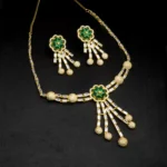 NS-1912016 - Emerald Studded American Diamond Necklace Set