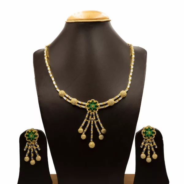 NS-1912016 - Emerald Studded American Diamond Necklace Set