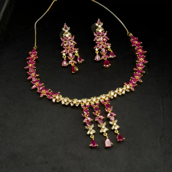 NS-2002033 - American Diamond Radiant Ruby Necklace Set