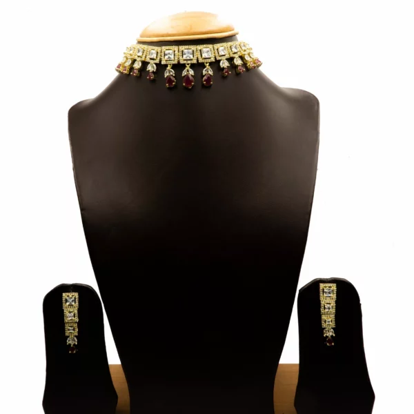 NS-2011030 - American Diamond & Ruby Choker Set