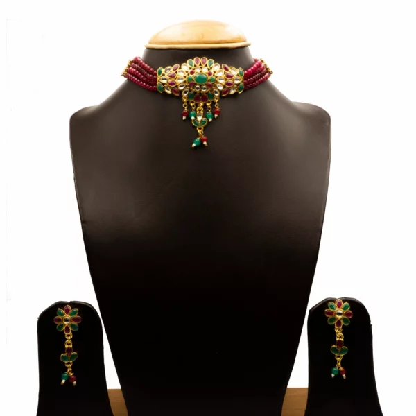 NS-2012002 - Red & Green Crystal Kundan Choker Set