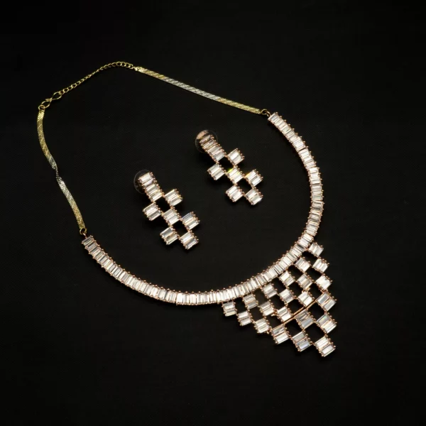 NS-2012010 - Rose Gold Plated American Diamond Necklace Set