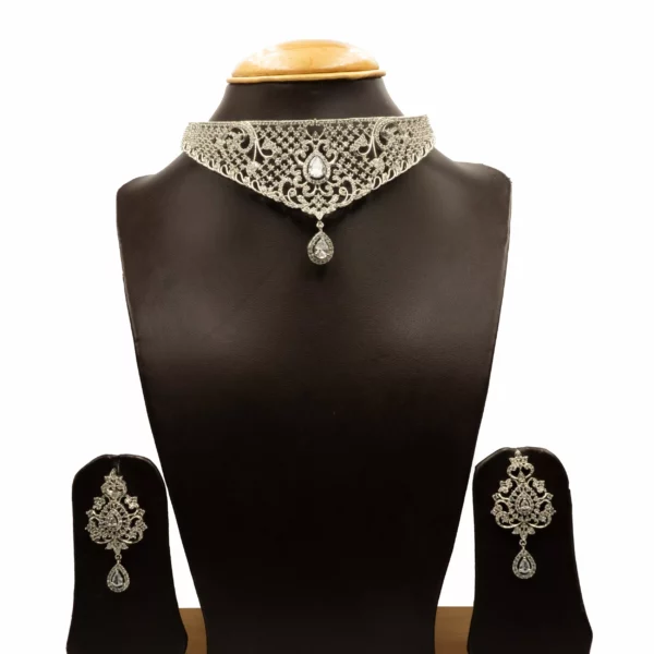 NS-2012011 - White Gold Plated American Diamond Choker Set