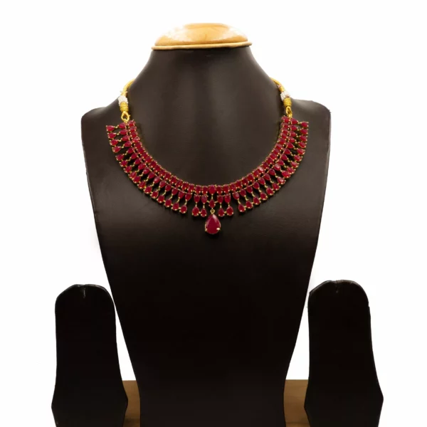 NS-2012013 - Gold Plated Radiant Ruby Necklace