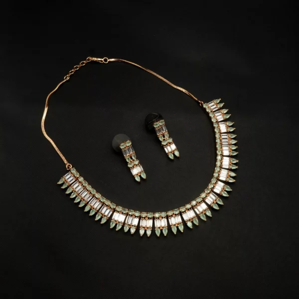 NS-2104010 - American Diamond Mint Stones Necklace Set
