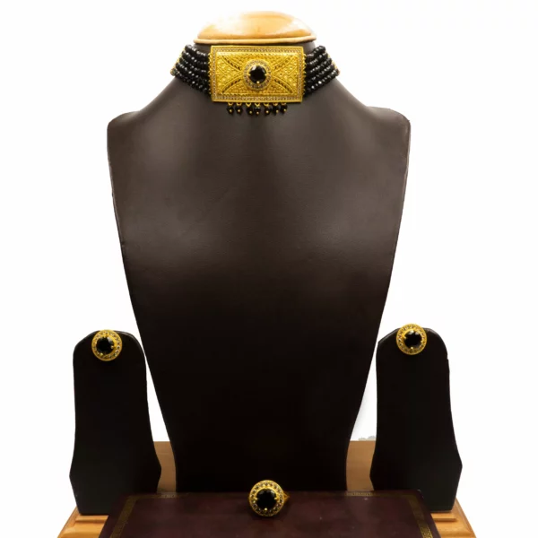NS-2107002 - Gold Plated Black Crystal Choker Set