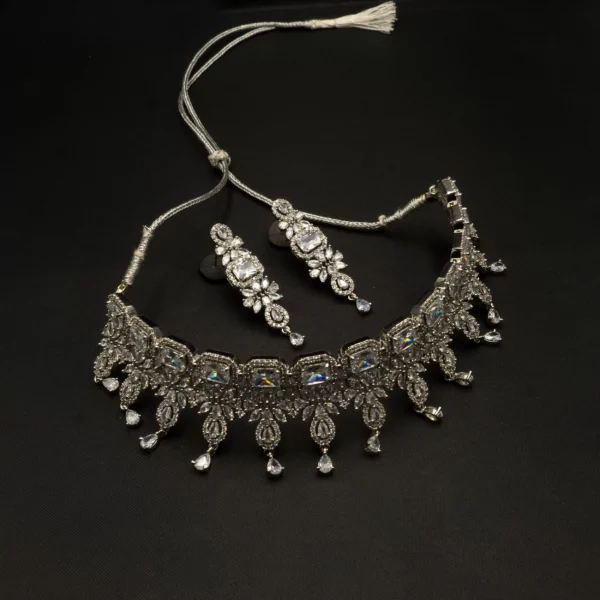 NS-2112001 - White Gold Plated American Diamond Choker Set