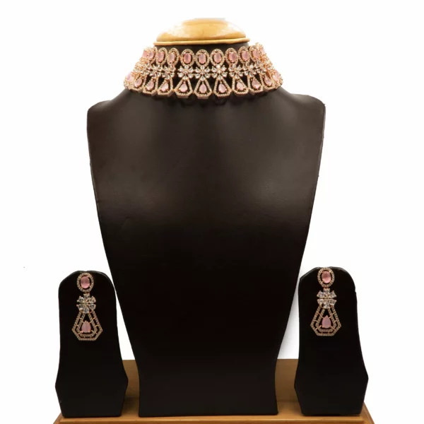 NS-2112002 - American Diamond Pink Stones Choker Set