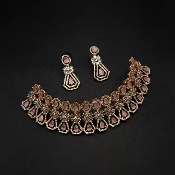 NS-2112002 - American Diamond Pink Stones Choker Set
