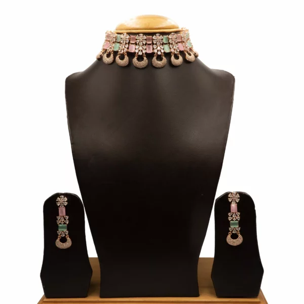 NS-2112003 - American Diamond Multicolor Stones Choker Set