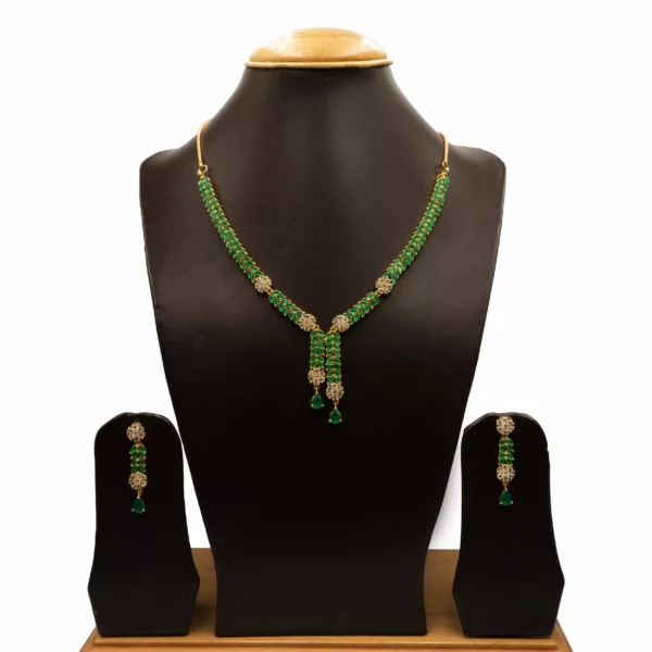 NS-2112005 - Elegant American Diamond & Emerald Necklace Set