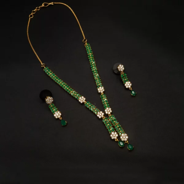 NS-2112005 - Elegant American Diamond & Emerald Necklace Set