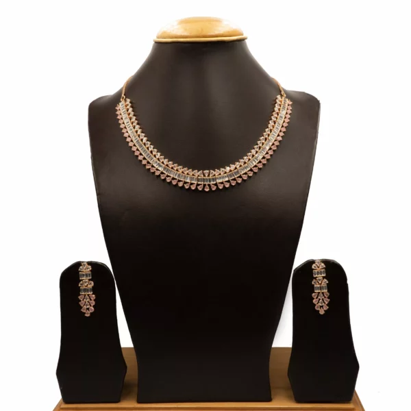 NS-2112006 - American Diamond Pink Stones Collar Necklace Set