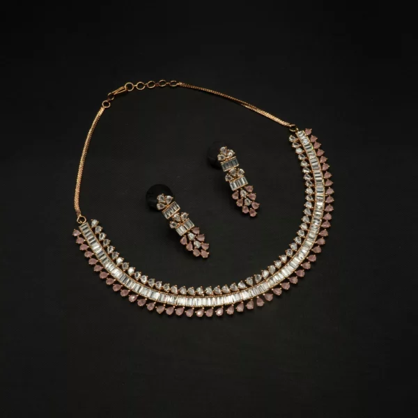 NS-2112006 - American Diamond Pink Stones Collar Necklace Set