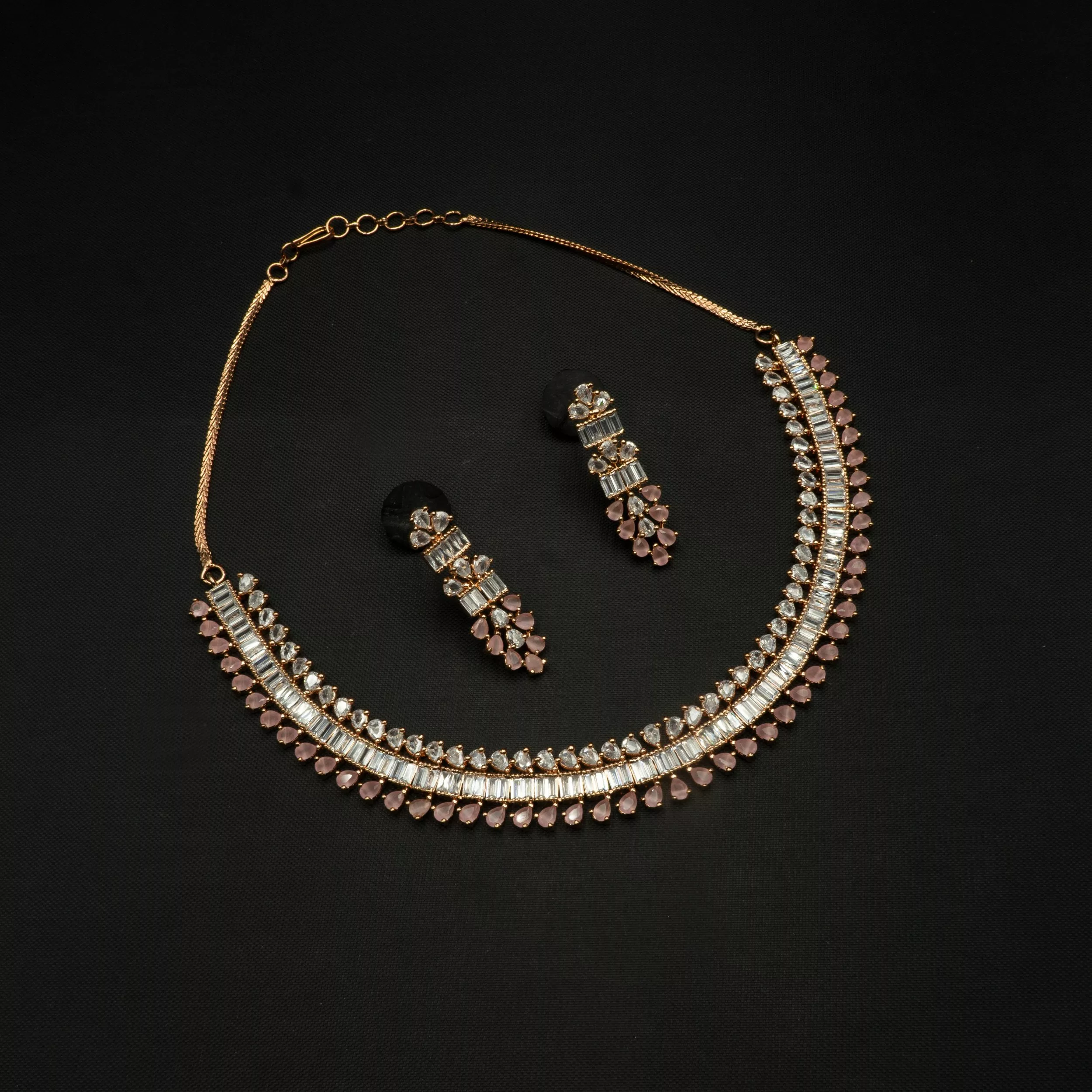 NS-2112006 - American Diamond Pink Stones Collar Necklace Set NS-2112006 - American Diamond Pink Stones Collar Necklace Set
