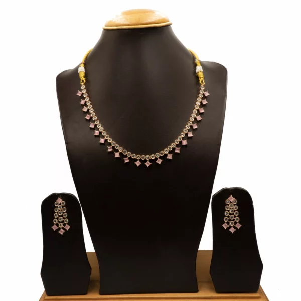 NS-2112008 - American Diamond Pink Stones Collar Necklace Set