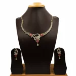 NS-2112009 - American Diamond Ruby Studded Peacock Necklace Set