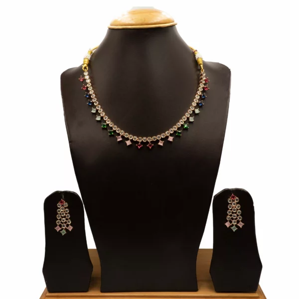 NS-2112010 - American Diamond Multicolor Collar Necklace Set