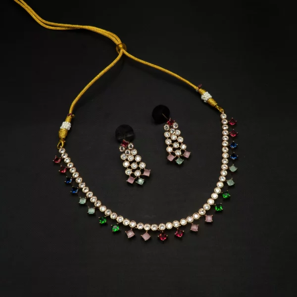 NS-2112010 - American Diamond Multicolor Collar Necklace Set