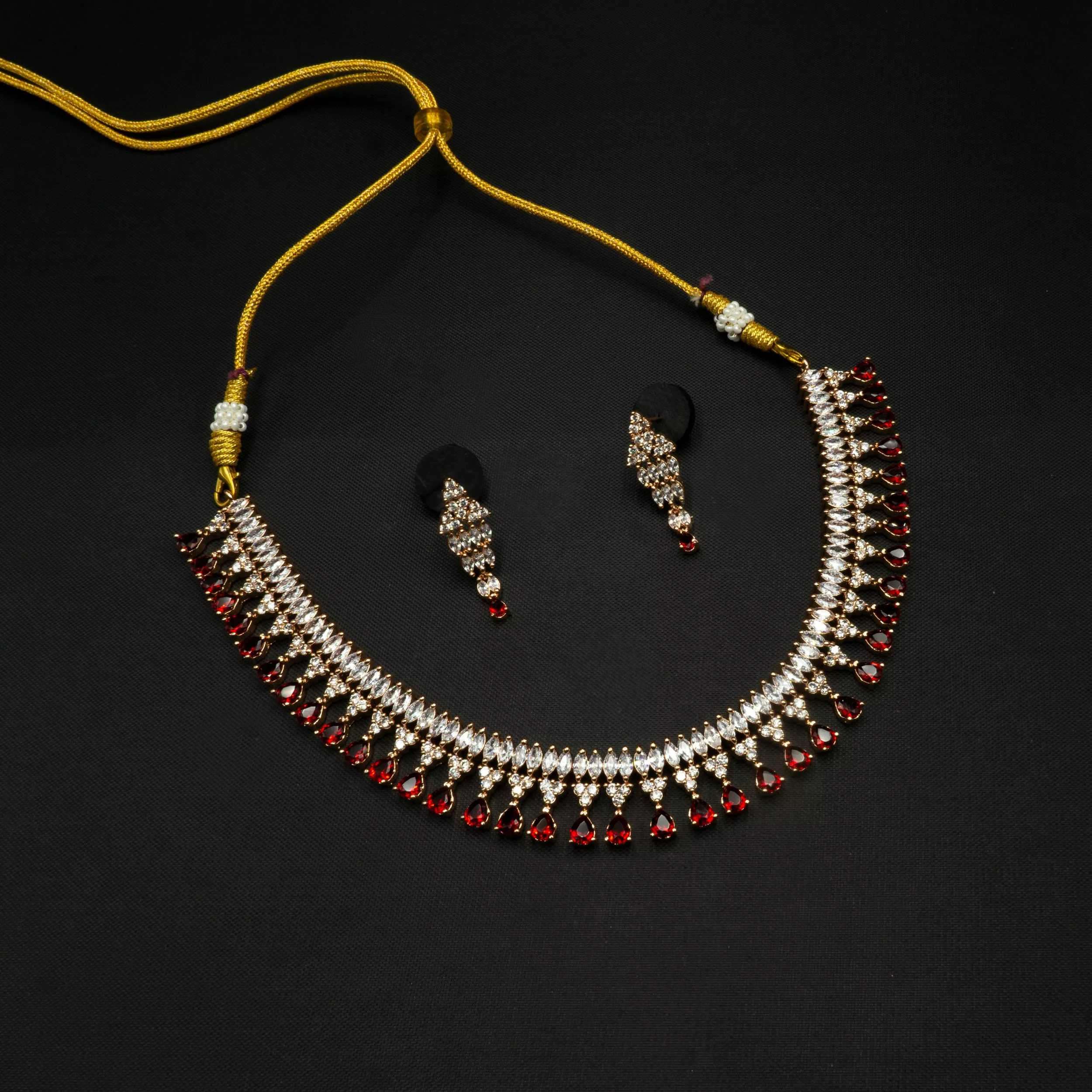 NS-2112011 - Radiant Ruby & American Diamond Collar Necklace Set NS-2112011 - Radiant Ruby & American Diamond Collar Necklace Set