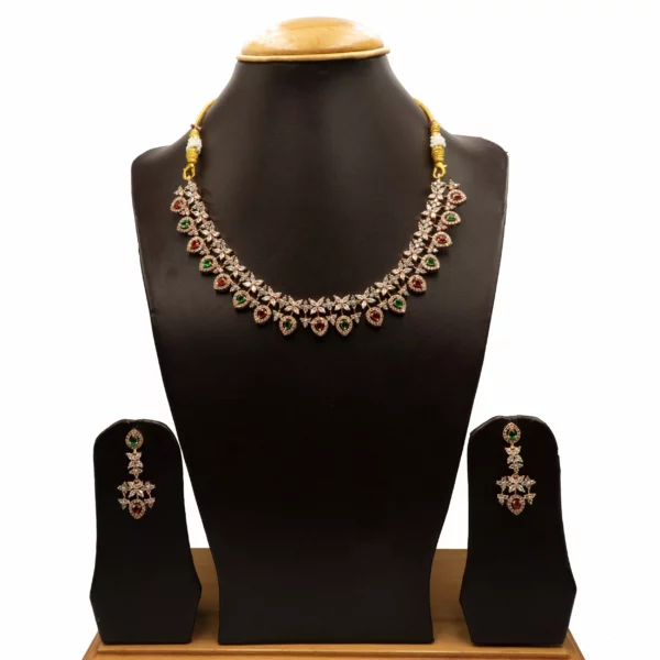 NS-2112012 - Ruby & Emerald Multicolor American Diamond Collar Necklace Set