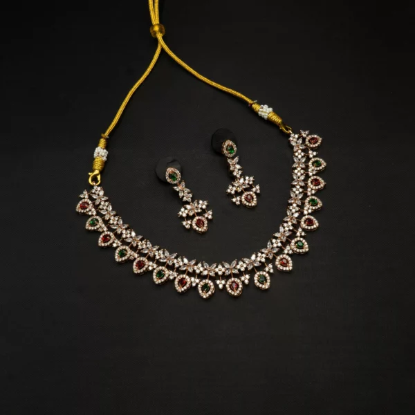 NS-2112012 - Ruby & Emerald Multicolor American Diamond Collar Necklace Set