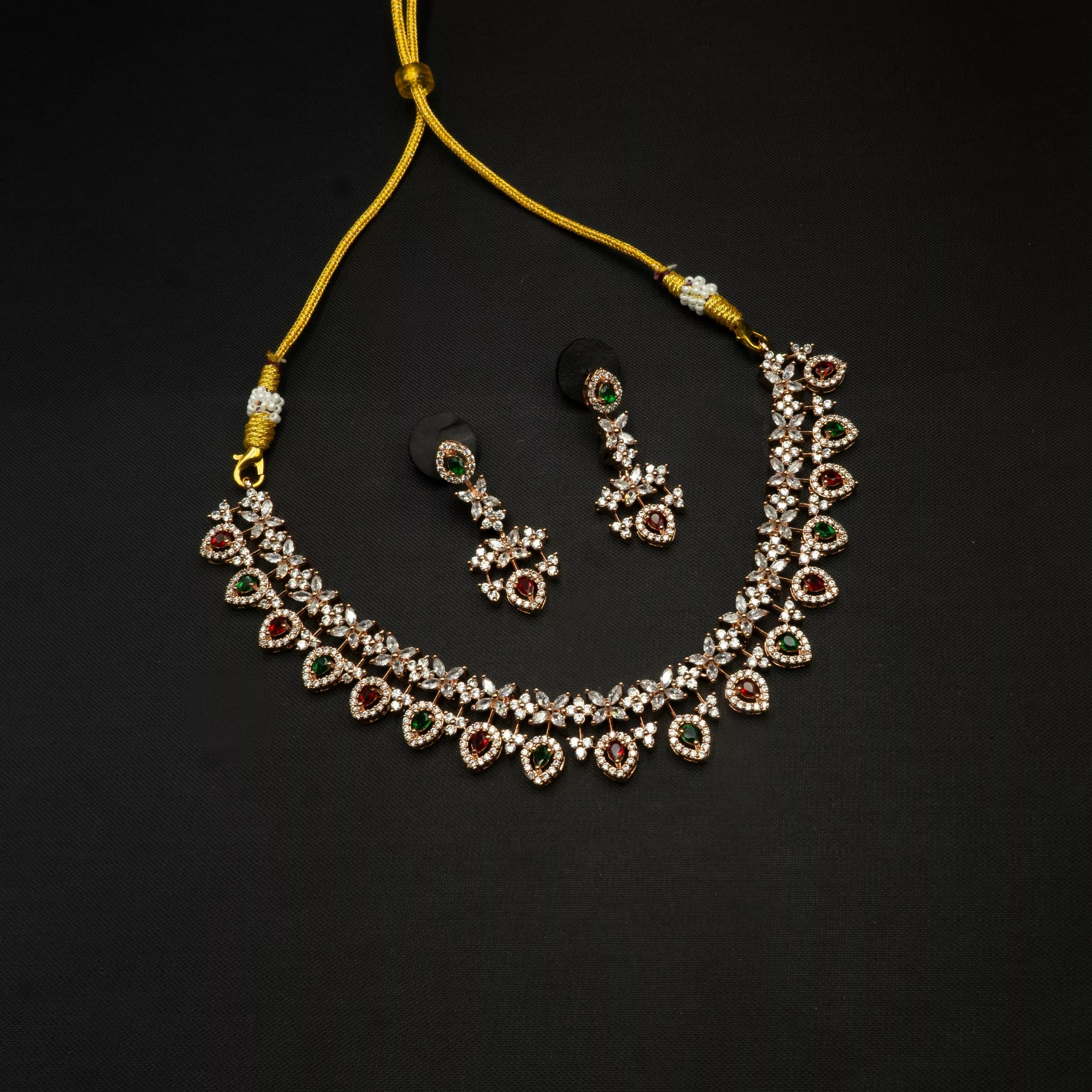 NS-2112012 - Ruby & Emerald Multicolor American Diamond Collar Necklace Set NS-2112012 - Ruby & Emerald Multicolor American Diamond Collar Necklace Set