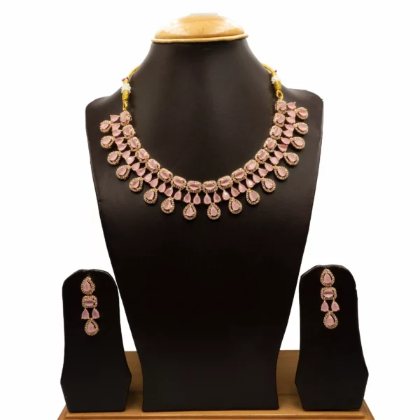 NS-2112013 - American Diamond Pink Stones Regal Necklace Set