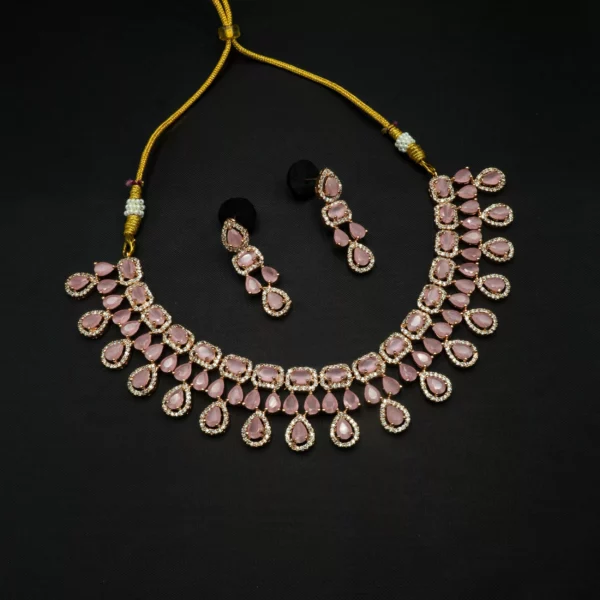 NS-2112013 - American Diamond Pink Stones Regal Necklace Set