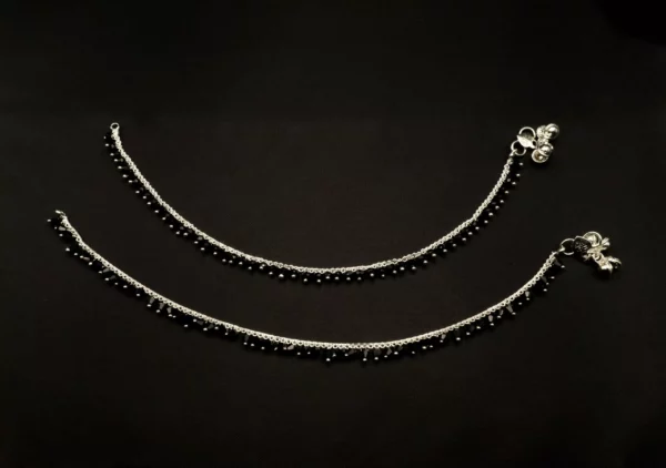 PA-2011013 - Silver Plated Black Crystal Anklets