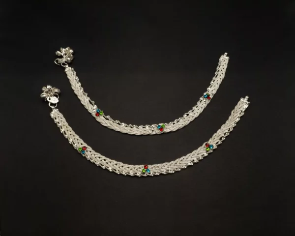 PA-2110003 - Silver Plated Multicolor Anklets