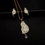 PS-199044 - American Diamond Ruby Studded Bird Pendant Set