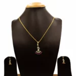 PS-2104001 - American Diamond Ruby Studded Peacock Pendant Set