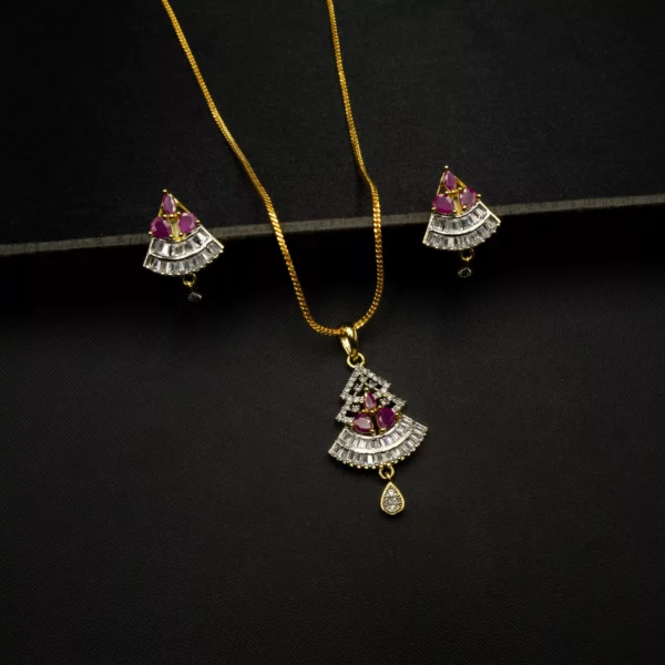 PS-2104014 - American Diamond Ruby Studded Pendant Set