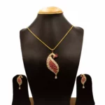 PS-2109009 - American Diamond Ruby Studded Bird Pendant Set