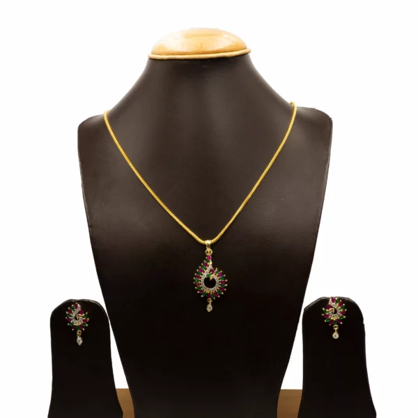 PS-2109010 - American Diamond Multicolor Peacock Pendant Set