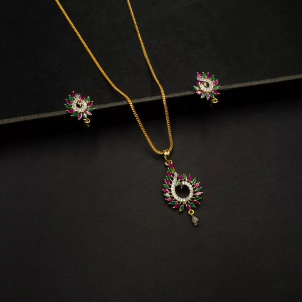 PS-2109010 - American Diamond Multicolor Peacock Pendant Set