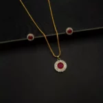 PS-2109014 - American Diamond Ruby Pendant Set