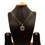 PS-2111005 - Radiant Ruby American Diamond Pendant Set