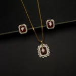 PS-2111005 - Radiant Ruby American Diamond Pendant Set