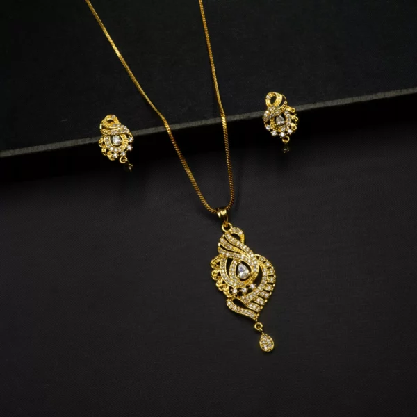 PS-2111011 - American Diamond Gold Plated Pendant Set