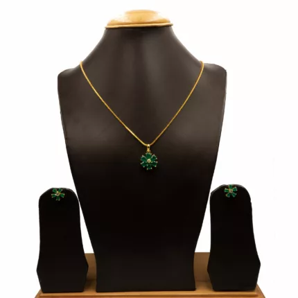 PS-2112002 - American Diamond Emerald Pendant Set