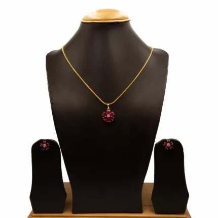 PS-2112002 - American Diamond Ruby Pendant Set