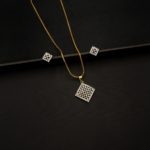 PS-2112009 - Minimalist Diamond Shaped American Diamond Pendant Set